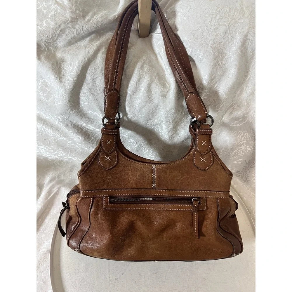Brighton Leather Canvas Shoulder Bag Tan Brown Tote Purse Silver Heart Charm